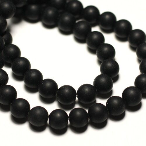10pc - perles de pierre - jaspe noir mat sablé givré boules 10mm