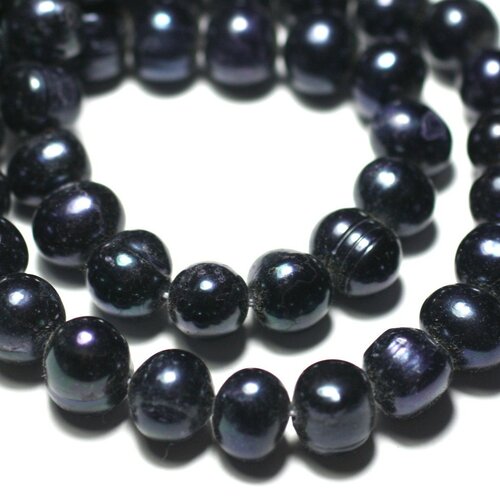 10pc - perles culture eau douce boules 8-10mm noir irisé