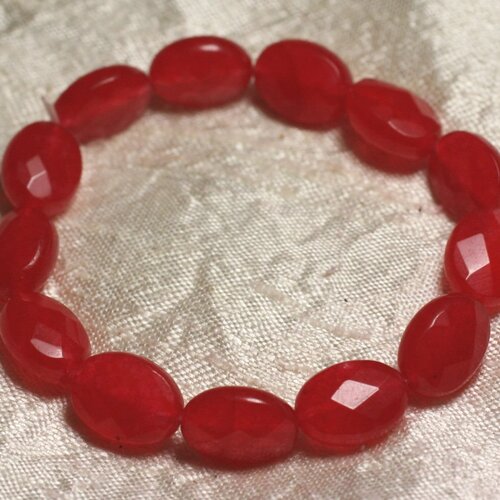 Bracelet pierre semi précieuse - jade rouge ovales facettés 14x10mm
