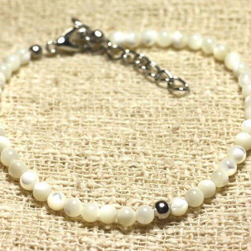 Bracelet argent 925 et perles nacre blanche irisée 3-4mm