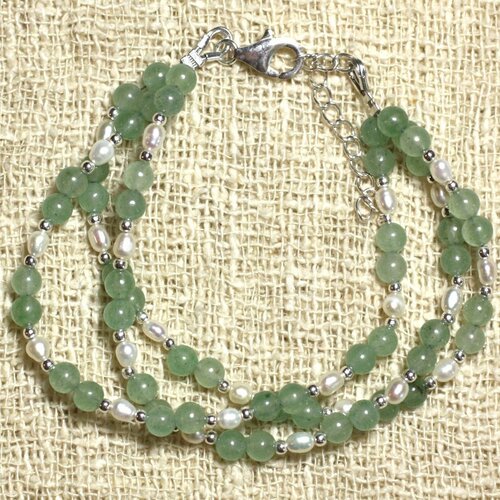 Bracelet argent 925 - aventurine verte et perles de culture argent vert