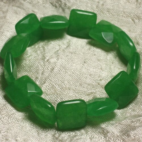 Bracelet pierre semi précieuse - jade verte carrés facettés 14mm