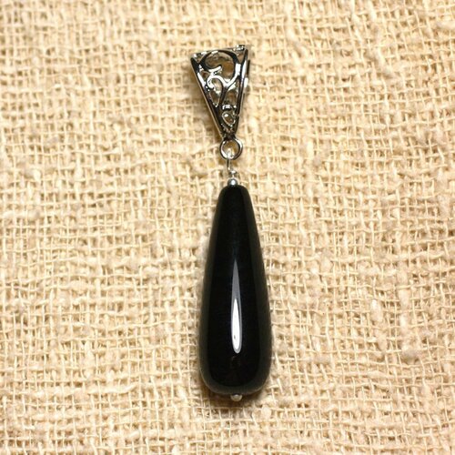 Collier pendentif pierre - onyx noir goutte 30x10mm