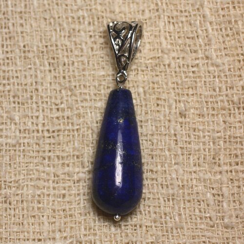 Pendentif pierre semi précieuse - lapis lazuli goutte ronde 30x12mm