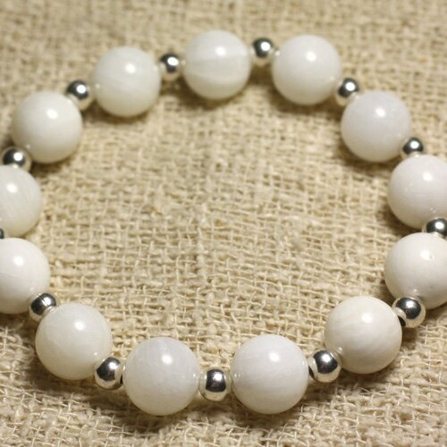 Bracelet argent 925 et perles de nacre blanche 10mm