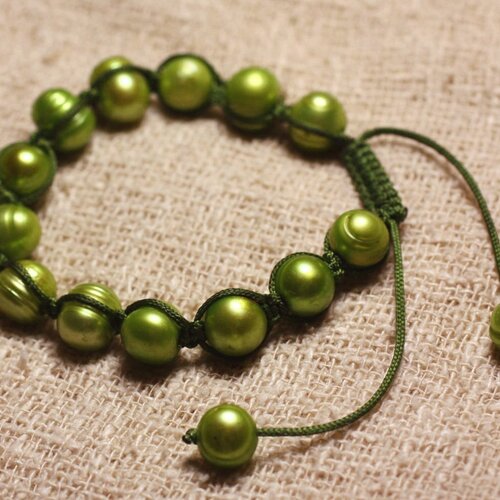 Bracelet shamballa perles de culture vertes 8-10mm