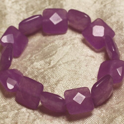 Bracelet pierre semi précieuse - jade violet rose carrés facettés 14mm