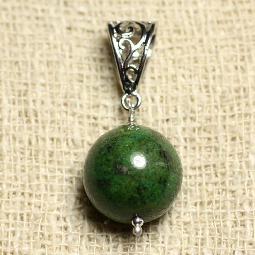 Pendentif pierre semi précieuse et rhodium - pyrite verte 16mm