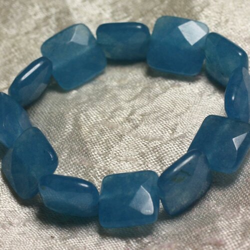 Bracelet pierre semi précieuse - jade bleue carrés facettés 14mm
