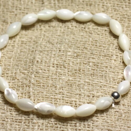 Bracelet argent 925 et perles de nacre blanche irisée 8x5mm