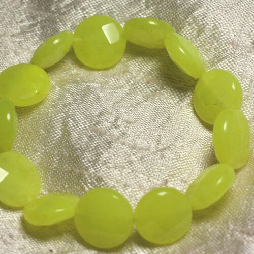 Bracelet pierre semi précieuse - jade jaune palets facettés 14mm