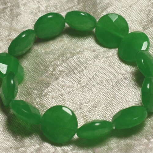 Bracelet pierre semi précieuse - jade verte palets facettés 14mm