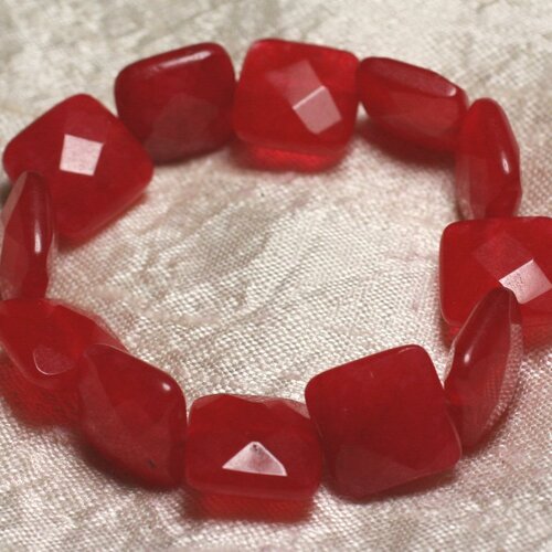 Bracelet pierre semi précieuse - jade rouge carrés facettés 14mm