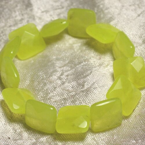 Bracelet pierre semi précieuse - jade jaune carrés facettés 14mm