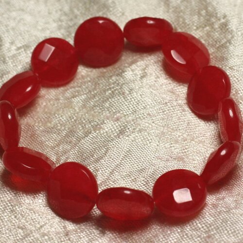 Bracelet pierre semi précieuse - jade rouge palets facettés 14mm