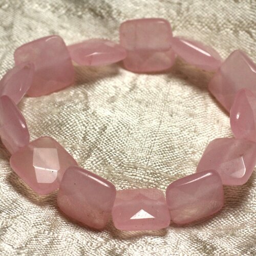 Bracelet pierre semi précieuse - jade rose carrés facettés 14mm