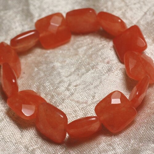 Bracelet pierre semi précieuse - jade orange carrés facettés 14mm