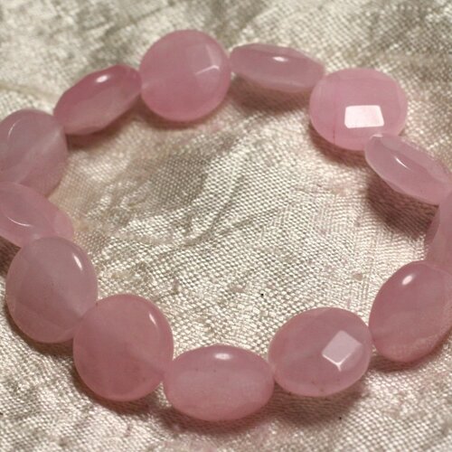 Bracelet pierre semi précieuse - jade rose palets facettés 14mm