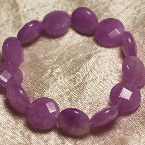 Bracelet pierre semi précieuse - jade violet rose palets facettés 14mm