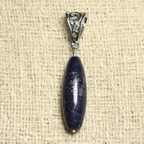 Pendentif pierre semi précieuse - lapis lazuli fuseau 29x9mm