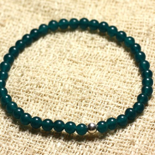 Bracelet argent 925 et perles de pierre jade bleu vert 4mm