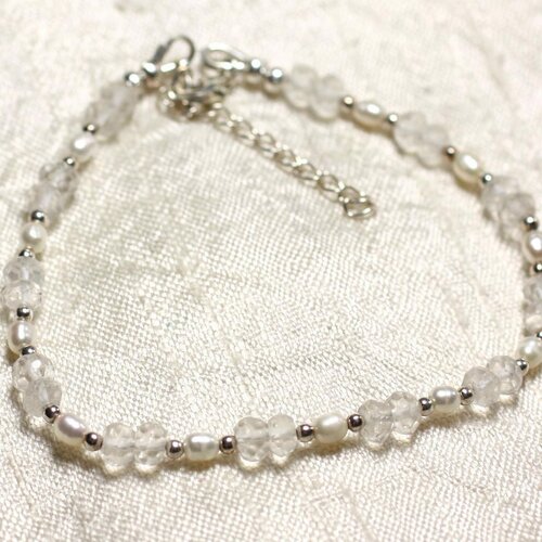 Bracelet argent 925 pierre quartz et perles de culture blanches 3-5mm