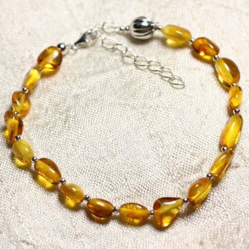 Bracelet argent 925 et ambre naturelle - olives 6-9mm