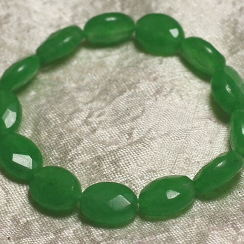 Bracelet pierre semi précieuse - jade verte ovales facettés 14x10mm