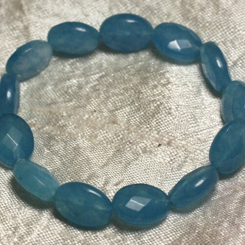 Bracelet pierre semi précieuse - jade bleue ovales facettés 14x10mm