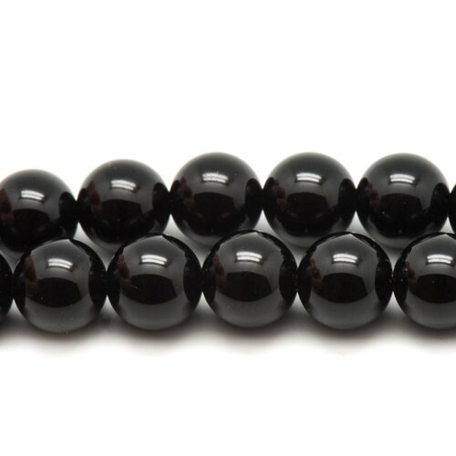 Fil 39cm 32pc env - perles de pierre - onyx noir boules 12mm