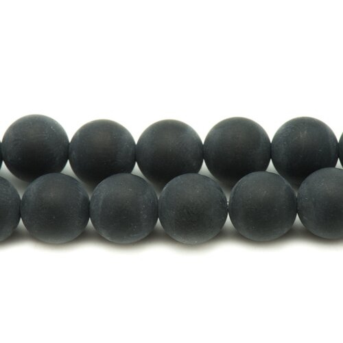 Fil 39cm 31pc env - perles de pierre - onyx noir mat boules 12mm