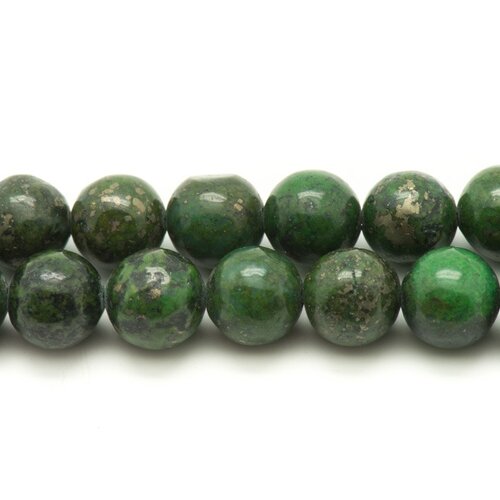 Fil 39cm 63pc env - perles de pierre - pyrite verte boules 6mm