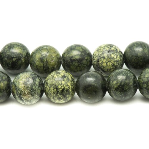 Fil 39cm 63pc environ - perles pierre - serpentine boules 6mm noir vert kaki
