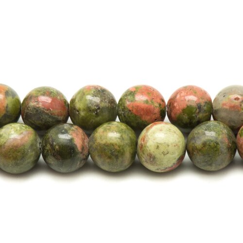 Fil 39cm 83pc environ - perles pierre - unakite boules 4mm vert rose rouge