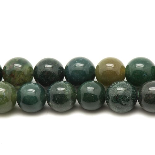 Fil 39cm 31pc env - perles de pierre - agate mousse boules 12mm
