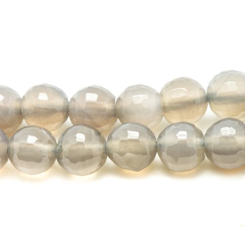 Fil 39cm 63pc env - perles de pierre - agate grise boules facettées 6mm
