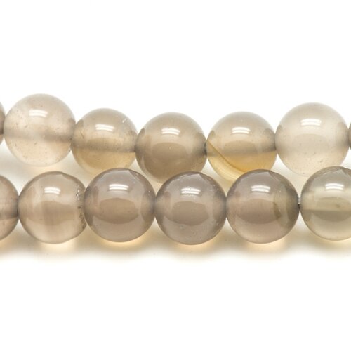 Fil 39cm 63pc env - perles de pierre - agate grise boules 6mm