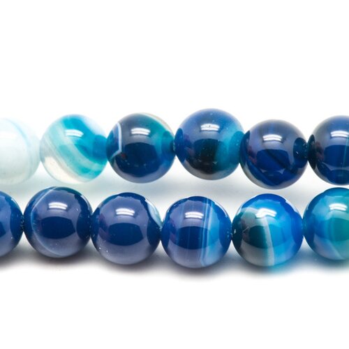 Fil 39cm 63pc env - perles de pierre - agate boules 6mm bleu blanc turquoise