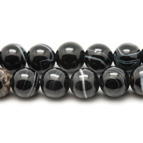 Fil 39cm 36pc env - perles de pierre - agate noire boules 10mm