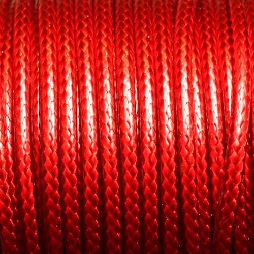 Bobine 38 metres env - fil corde cordon coton ciré 3mm rouge cerise