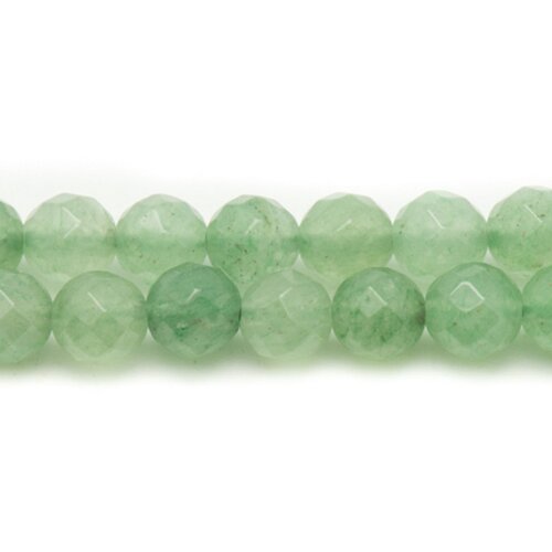 Fil 39cm 62pc env - perles de pierre - aventurine verte boules facettées 6mm