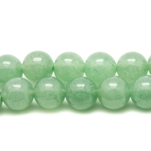 Fil 39cm 31pc environ - perles pierre aventurine verte boules 12mm