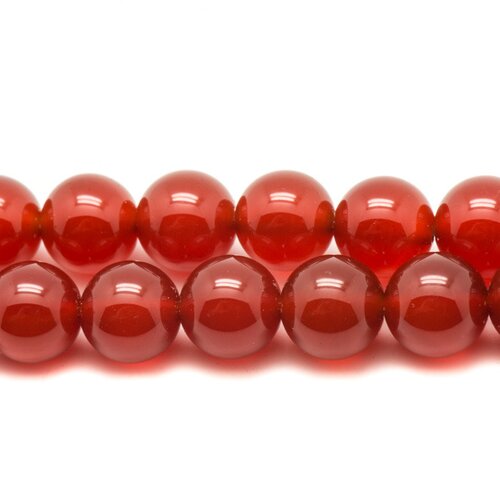 Fil 39cm 46pc env - perles pierre - cornaline boules 8mm rouge orange