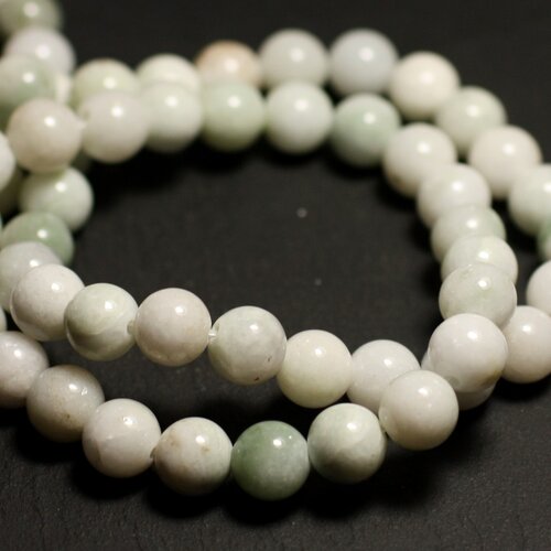 Fil 39cm 37pc env - perles pierre - jade boules 10mm blanc vert amande pastel