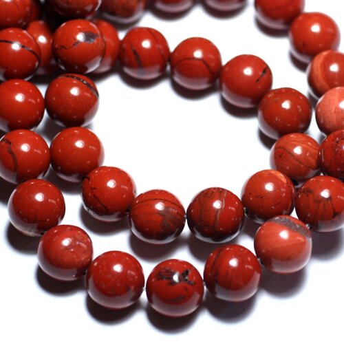 Fil 39cm 45pc env - perles pierre - jaspe rouge boules 8mm rouge marron brique