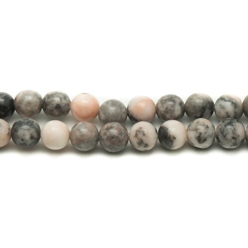 Fil 39cm 46pc env - perles de pierre - jaspe grise et rose boules 8mm