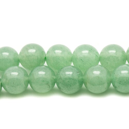 Fil 39cm 37pc env - perles de pierre - aventurine verte boules 10mm