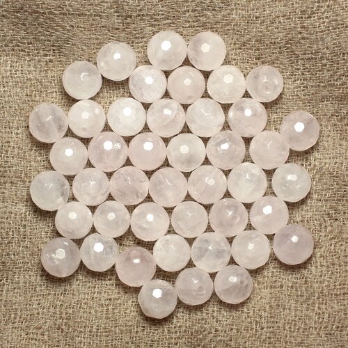 Fil 39cm 63pc env - perles de pierre - quartz rose boules facettées 6mm