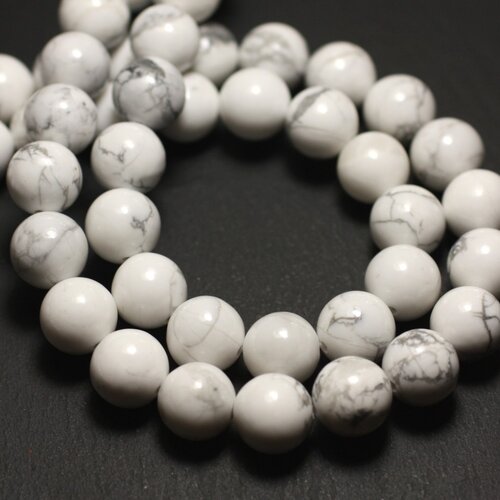 Fil 39cm 46pc env - perles pierre - howlite boules 8mm blanc gris
