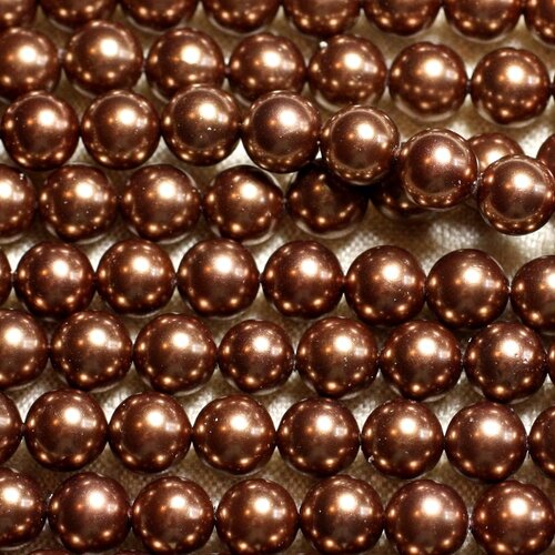 1 fil 39cm - perles de nacre boules 8mm marron doré